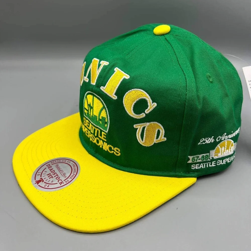Seattle Supersonics‎ Hat Men Green Yellow Mitchell & Ness Snap Back Cap New